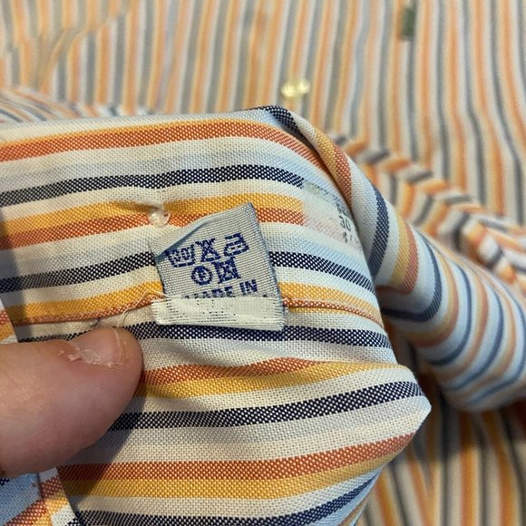 Barbour Men L Button Down Shirt Orange Vertical Stripe Long Sleeve Collared - Picture 7 of 10